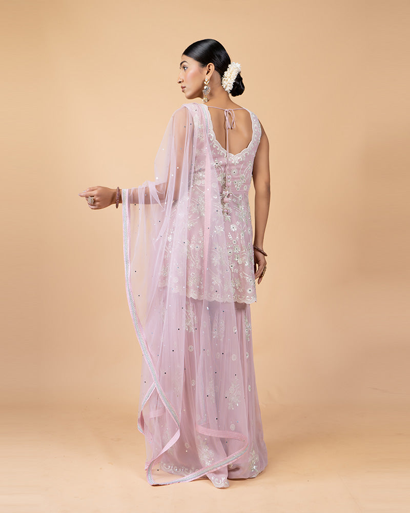 Baby Pink Palazzo with Peplum Kurta and Net Dupatta