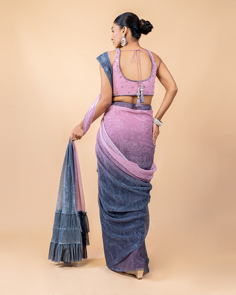 Baby Pink with Grey Shade Ready-to-Wear Saree