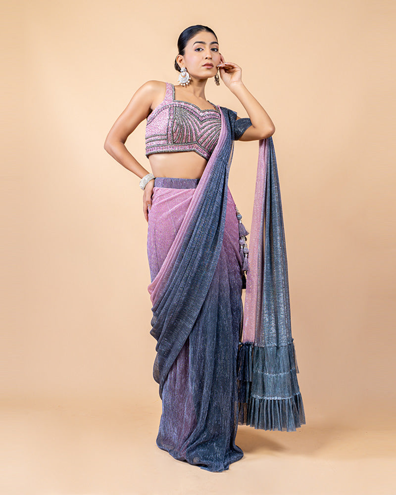 Baby Pink with Grey Shade Ready-to-Wear Saree