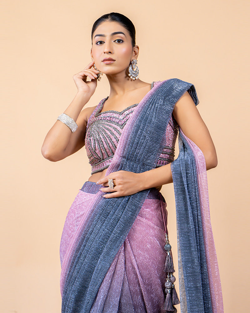 Baby Pink with Grey Shade Ready-to-Wear Saree