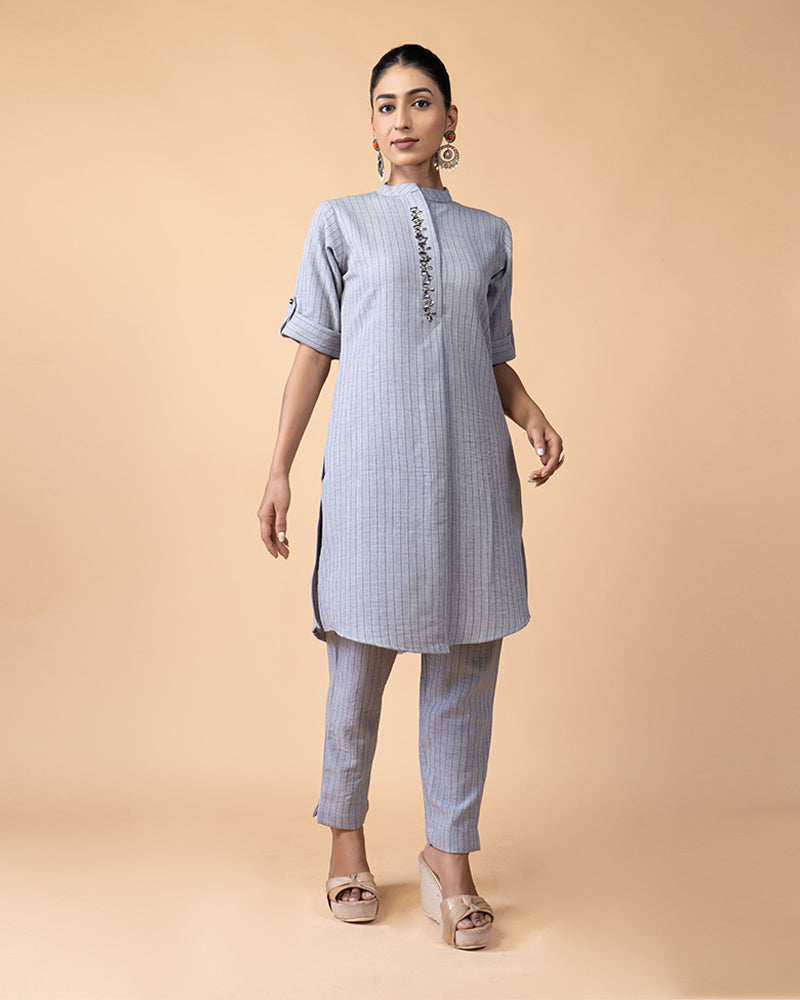 Beaded and Stone-Embroidered Regular Kurti with Pants