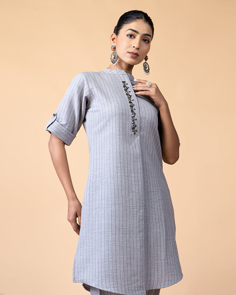 Beaded and Stone-Embroidered Regular Kurti with Pants