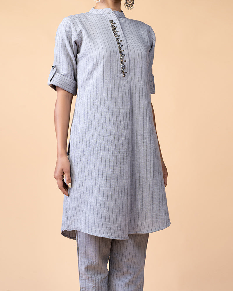 Beaded and Stone-Embroidered Regular Kurti with Pants