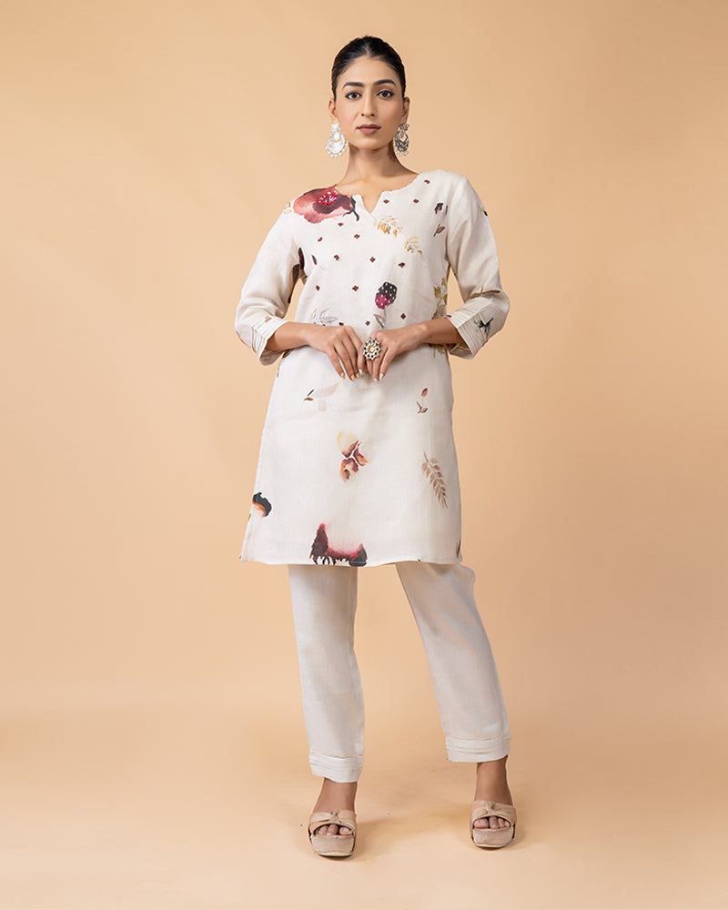 Beige Floral Print Salwar Kameez Ensemble