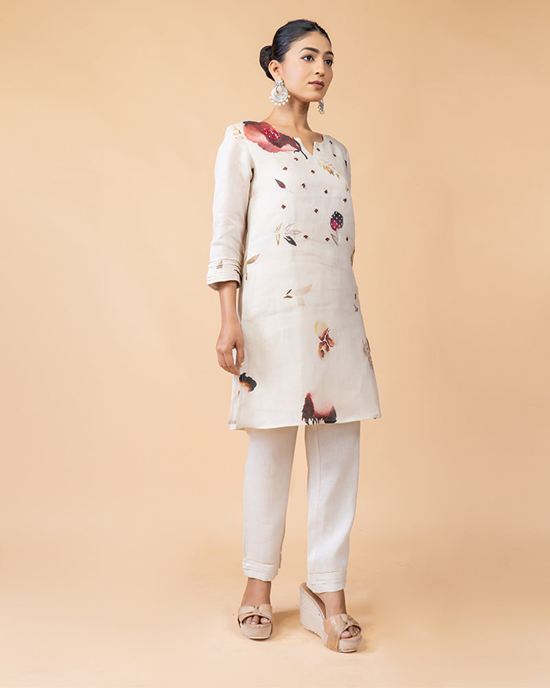 Beige Floral Print Salwar Kameez Ensemble