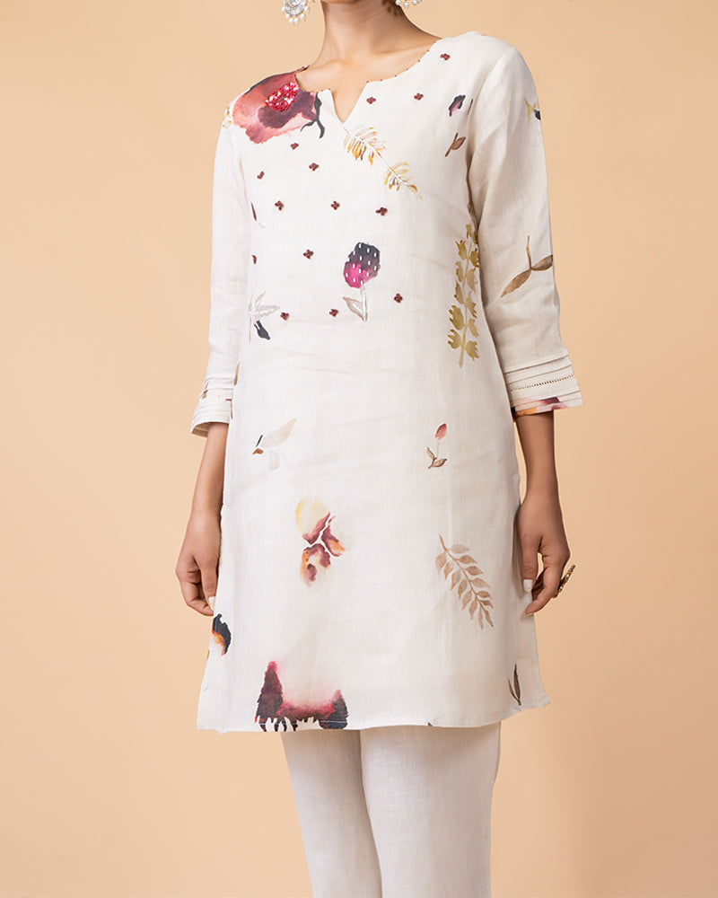 Beige Floral Print Salwar Kameez Ensemble