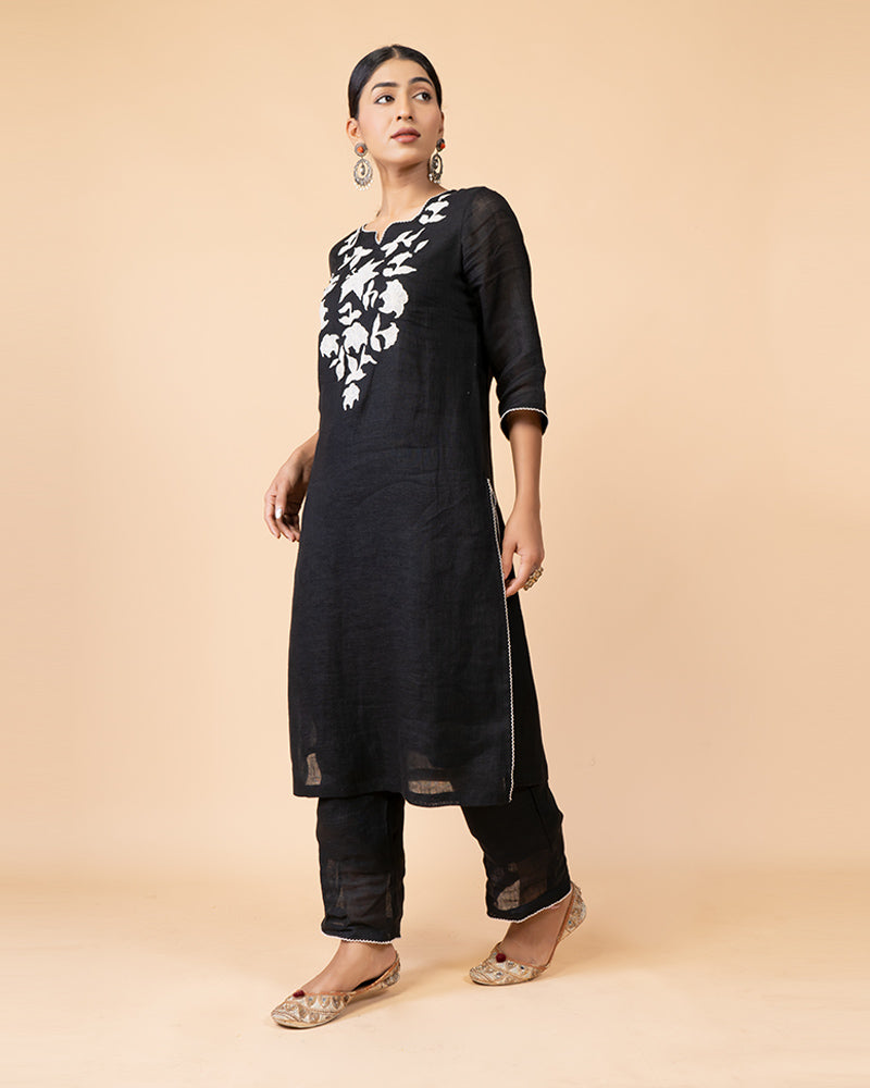 Black Neck Embroidered Kurti with Palazzo Set