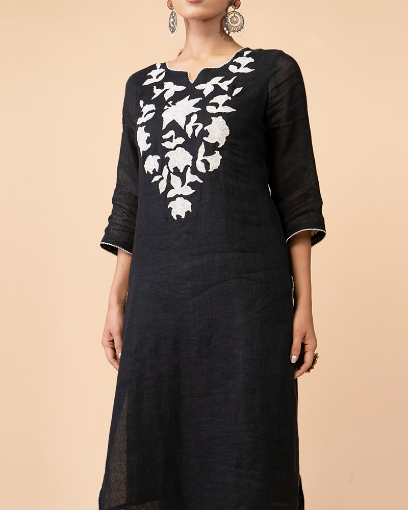 Black Neck Embroidered Kurti with Palazzo Set