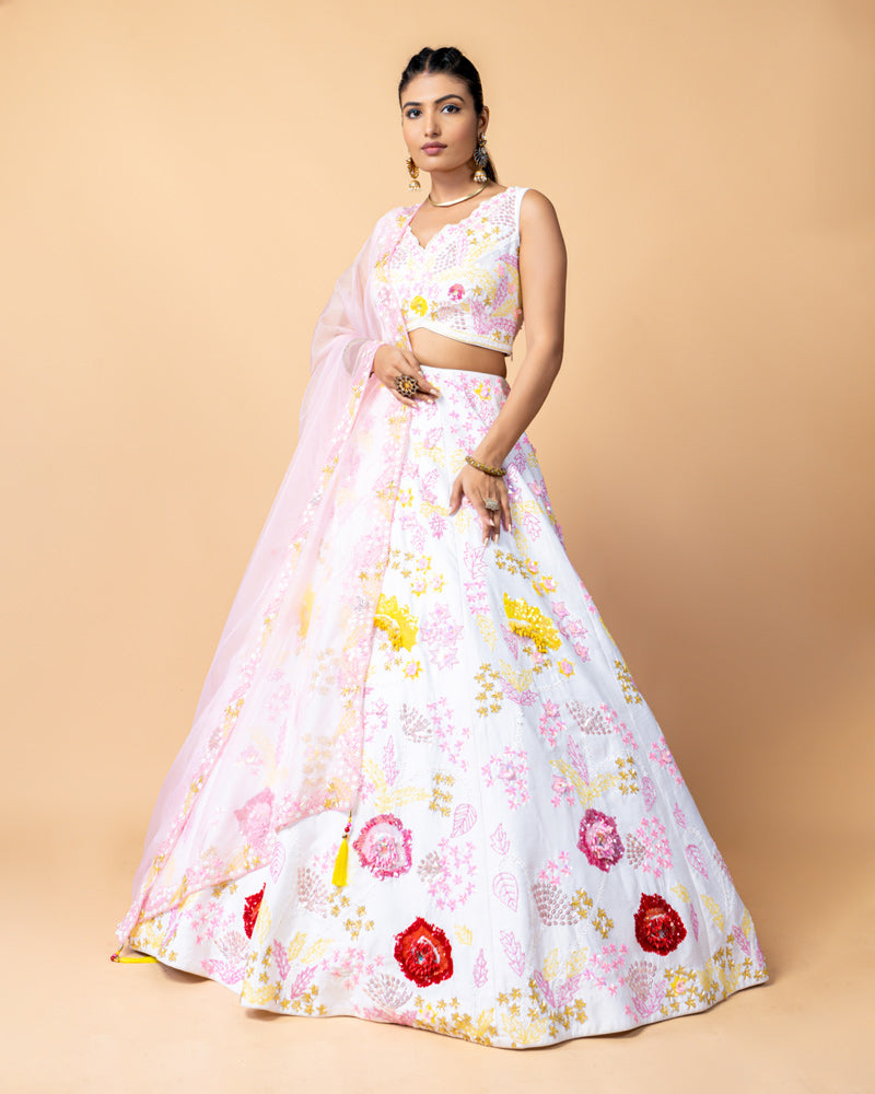 Blush Pink Designer Embroidered Lehenga Choli with Net Dupatta