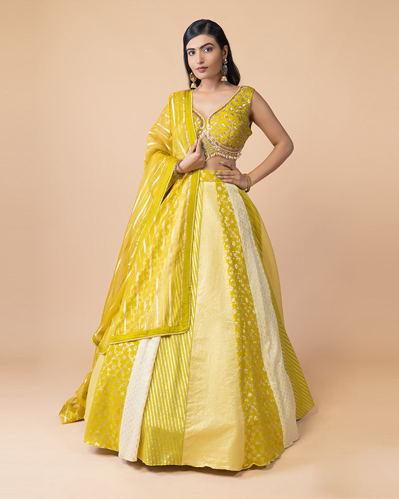 Bright Lime Yellow Lehenga Choli with Matching Dupatta