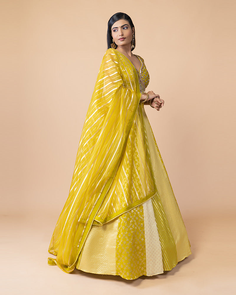 Bright Lime Yellow Lehenga Choli with Matching Dupatta