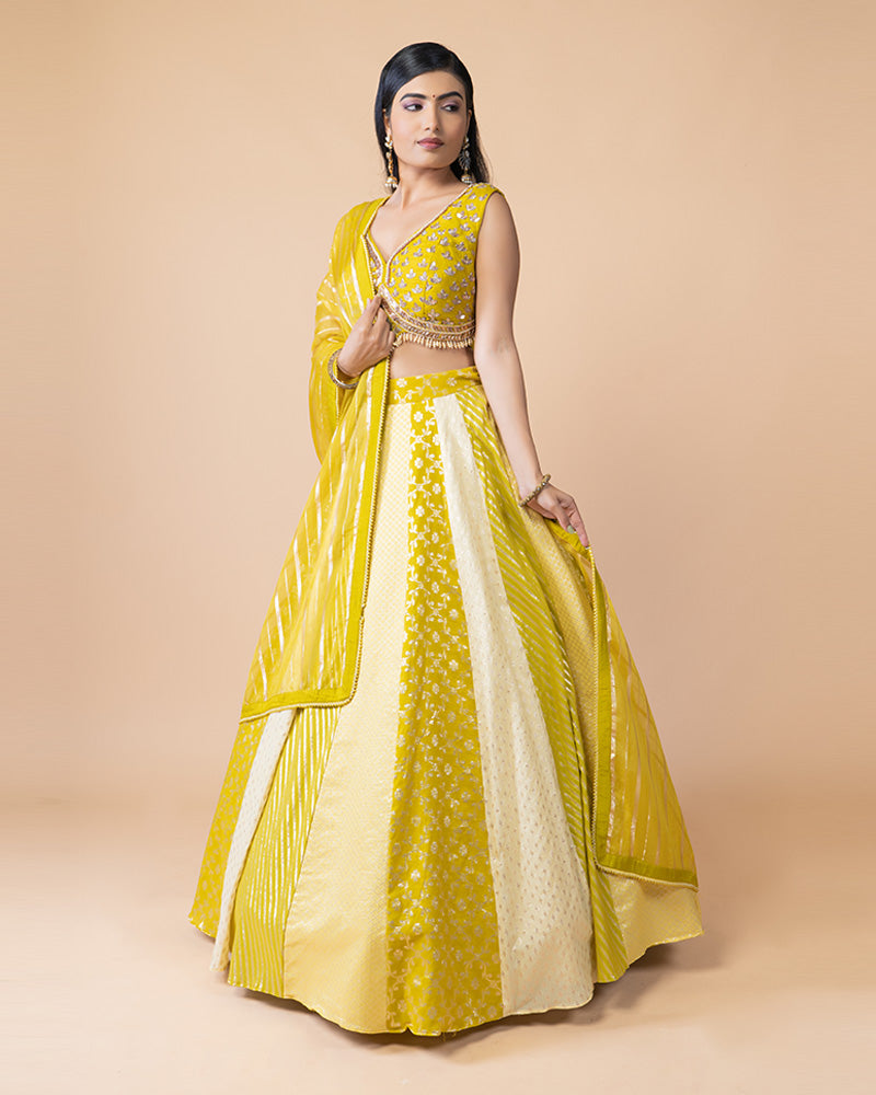 Bright Lime Yellow Lehenga Choli with Matching Dupatta