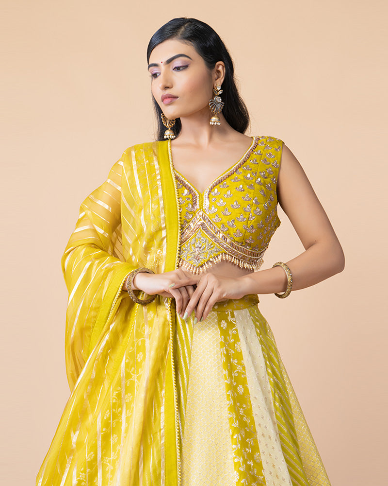 Bright Lime Yellow Lehenga Choli with Matching Dupatta