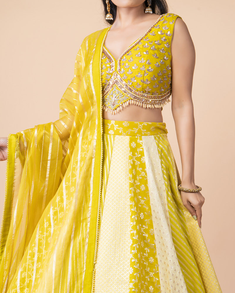 Bright Lime Yellow Lehenga Choli with Matching Dupatta