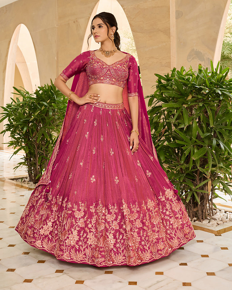 Carrot Pink Lehenga Choli Hand Embroidered