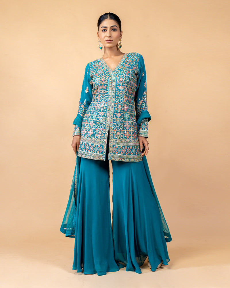 Cobalt Blue Palazzo Suit with Net Dupatta