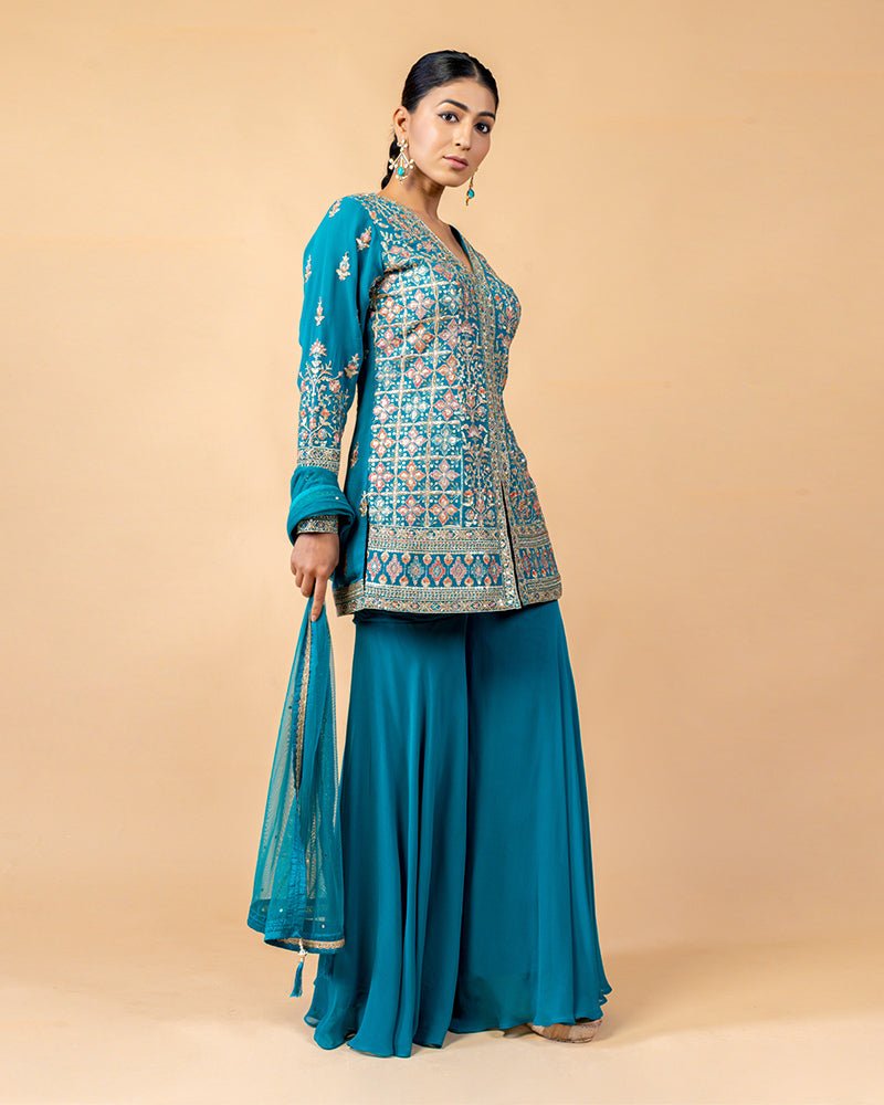 Cobalt Blue Palazzo Suit with Net Dupatta