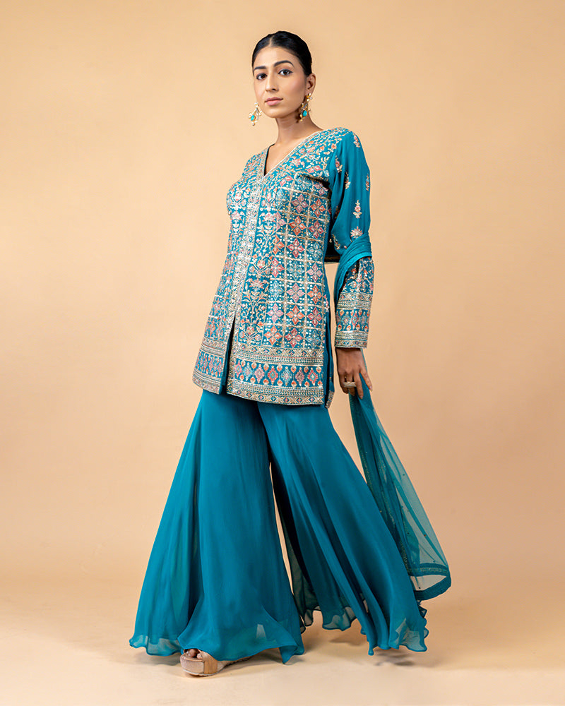 Cobalt Blue Palazzo Suit with Net Dupatta