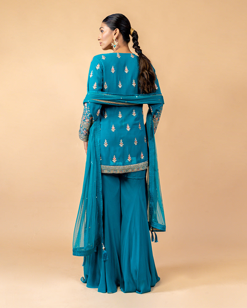 Cobalt Blue Palazzo Suit with Net Dupatta