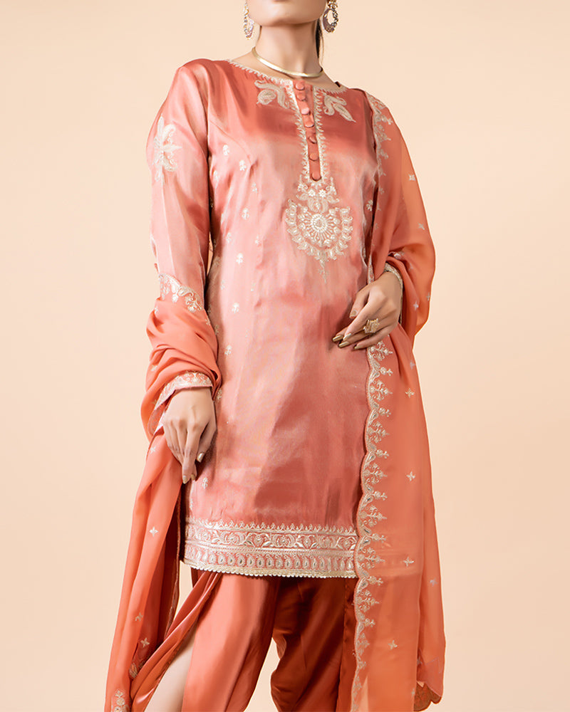 Copper Orange Dhoti Salwar Set