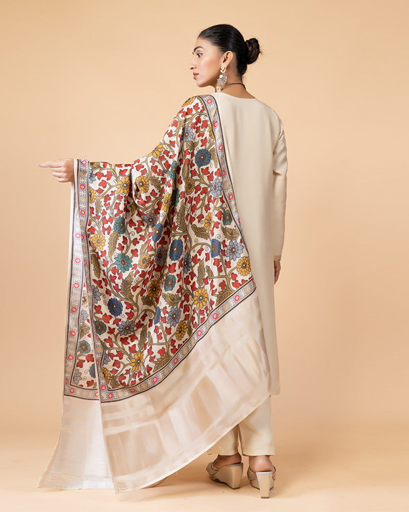 Cream Salwar Kameez with Printed Dupatta