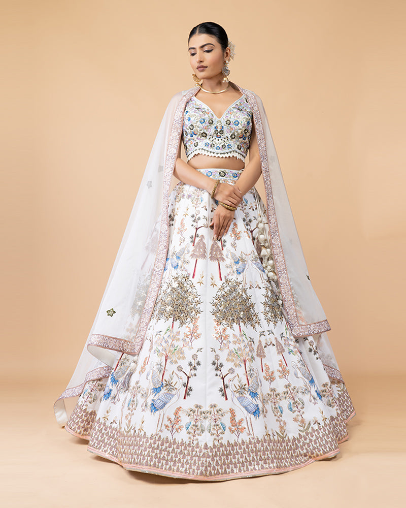 Cream White Lehenga Choli with Stunning Heavy Work and Matching Dupatta