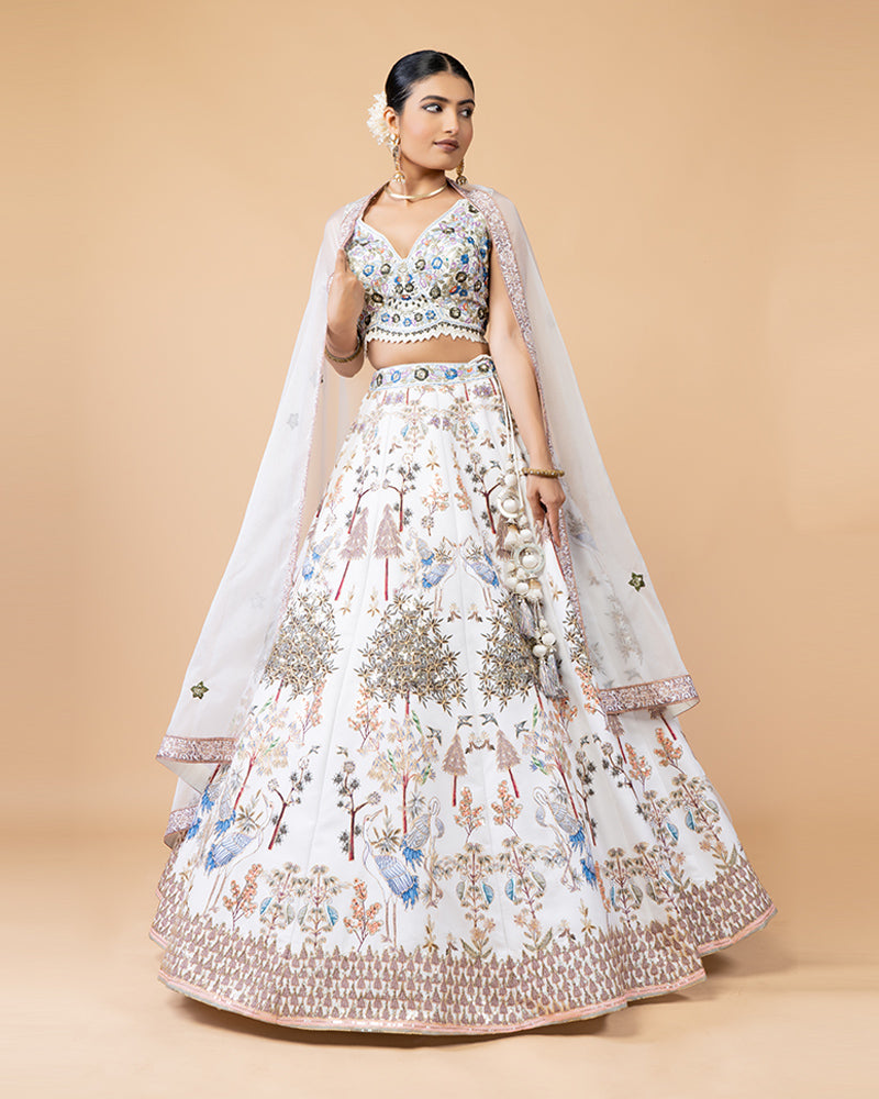 Cream White Lehenga Choli with Stunning Heavy Work and Matching Dupatta