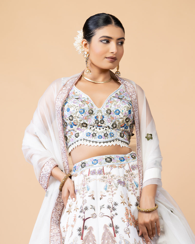 Cream White Lehenga Choli with Stunning Heavy Work and Matching Dupatta