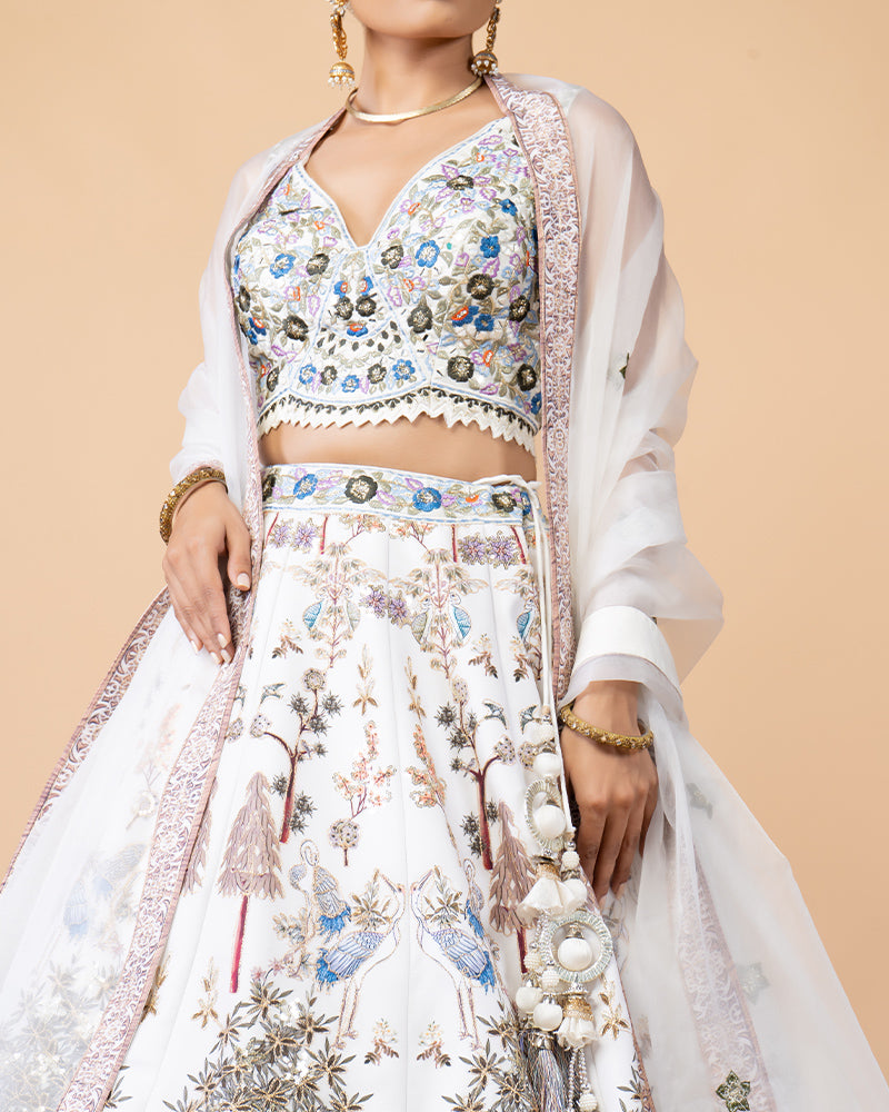 Cream White Lehenga Choli with Stunning Heavy Work and Matching Dupatta