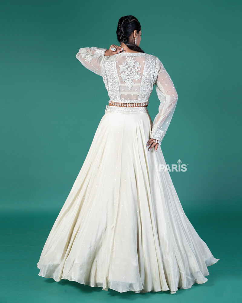 Cream Embellished Lehenga and Cropped Choli with Jacket 05