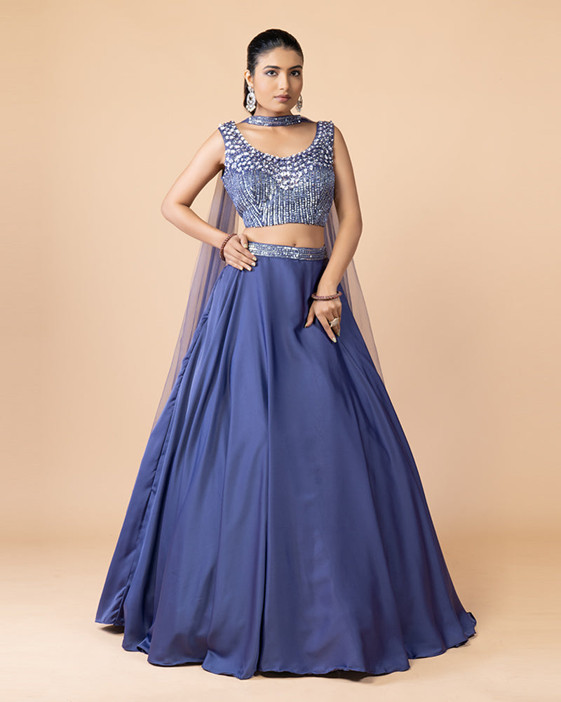 Dark Blue Skirt with Heavy Work choli and Net Dupatta