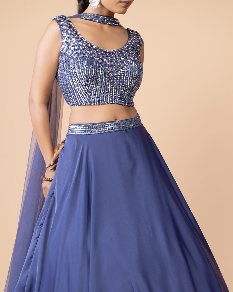 Dark Blue Skirt with Heavy Work choli and Net Dupatta