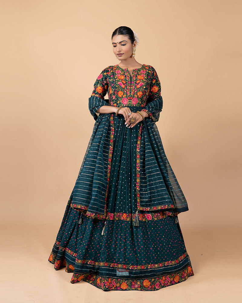 Dark Teal Anarkali Suit with Net Dupatta