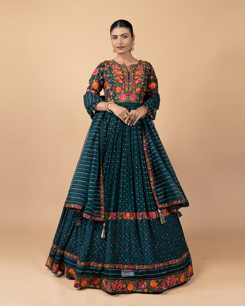 Dark Teal Anarkali Suit with Net Dupatta