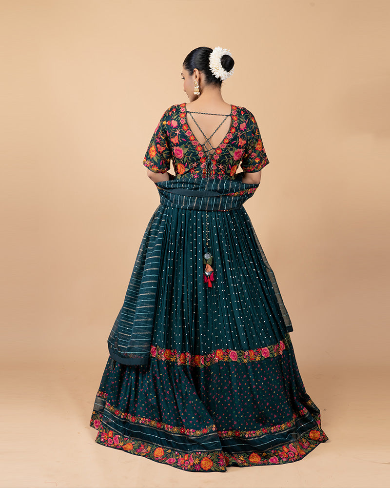 Dark Teal Anarkali Suit with Net Dupatta