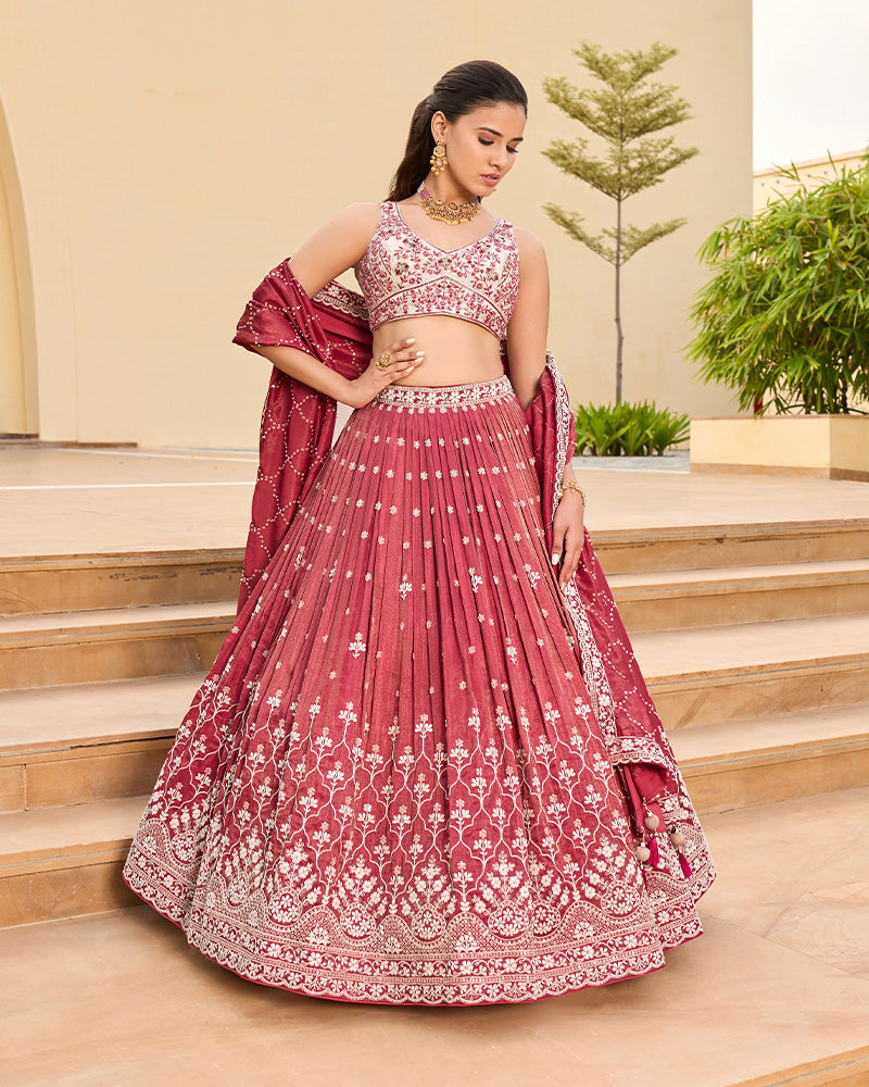 Deep Red Designer Embroidered Lehenga Set with Dupatta