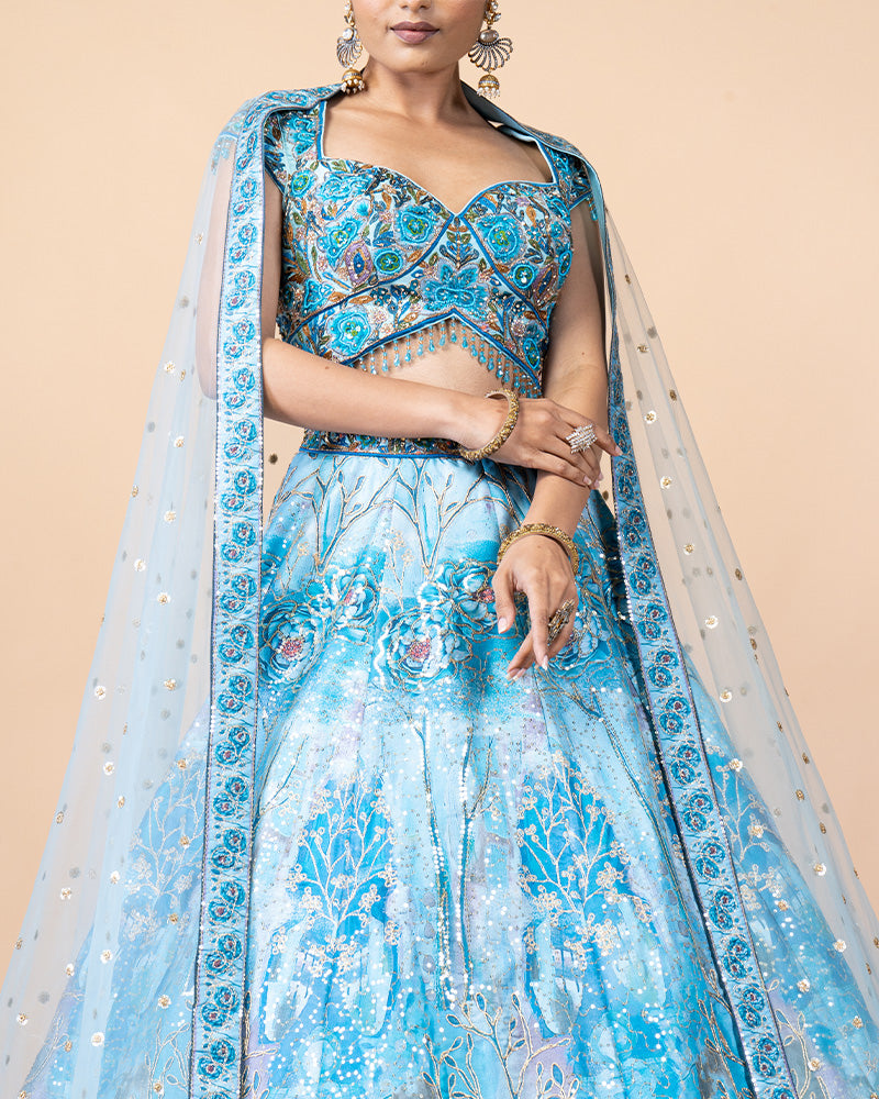 Elegant Aqua Blue Handwork Lehenga Choli