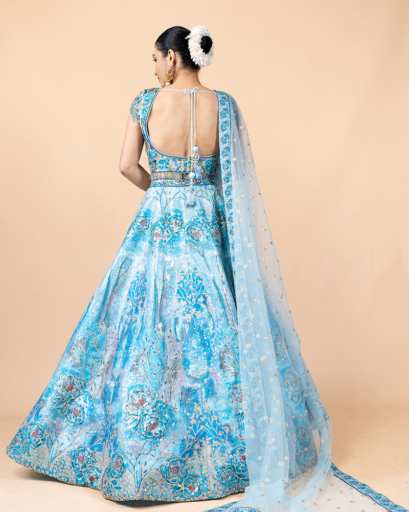 Elegant Aqua Blue Handwork Lehenga Choli