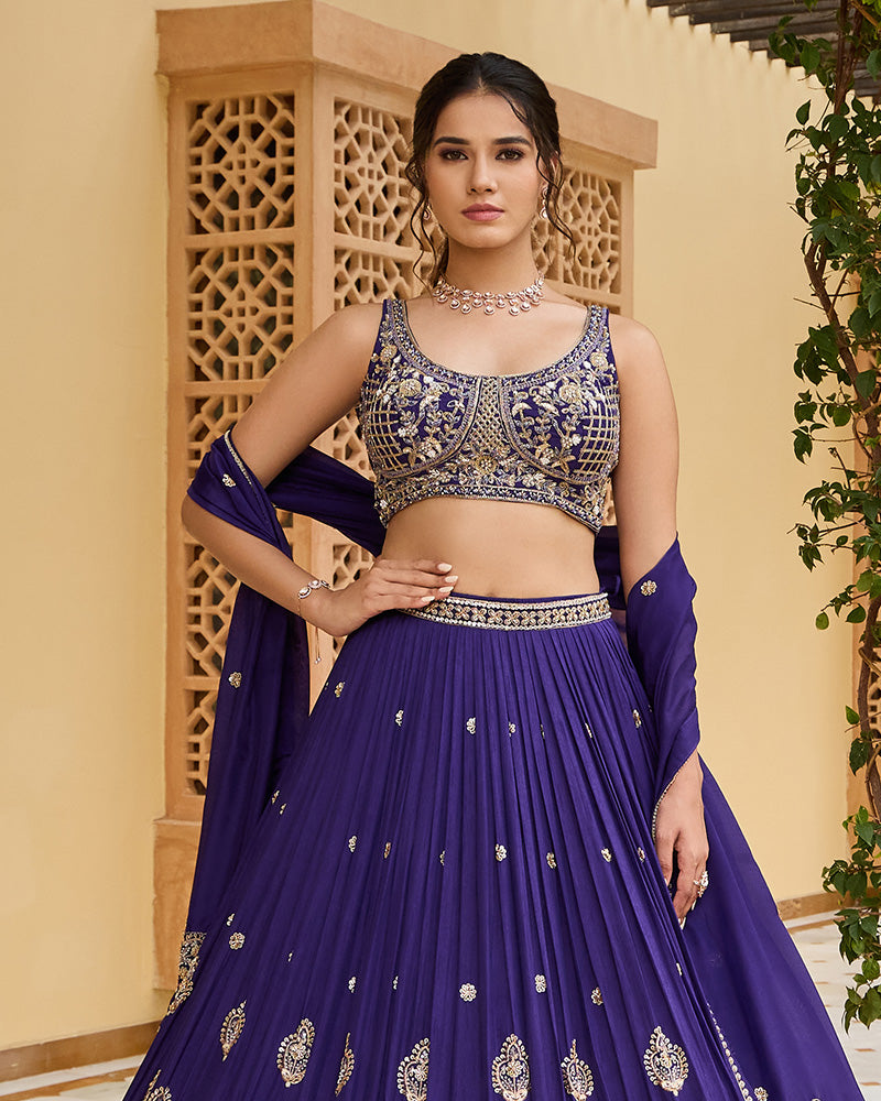 Elegant Navy blue Designer Embroidered Lehenga Set with Dupatta