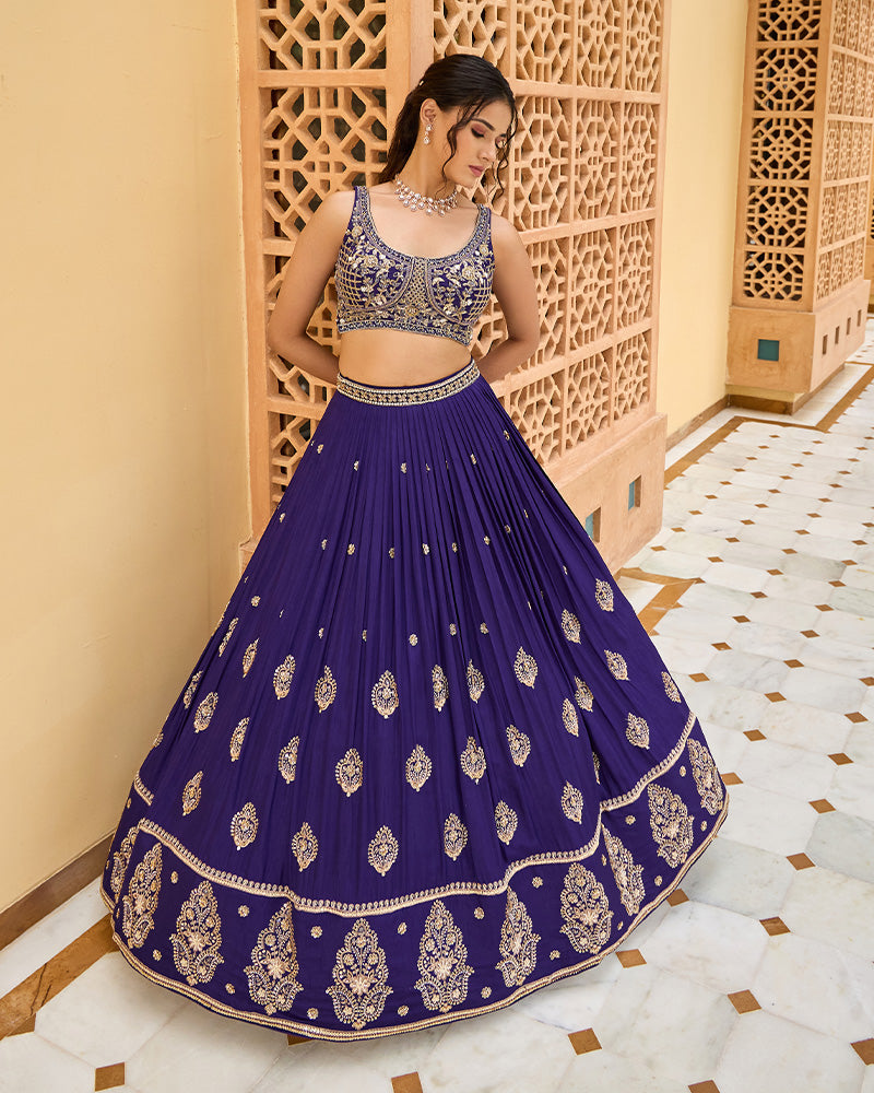 Elegant Navy blue Designer Embroidered Lehenga Set with Dupatta