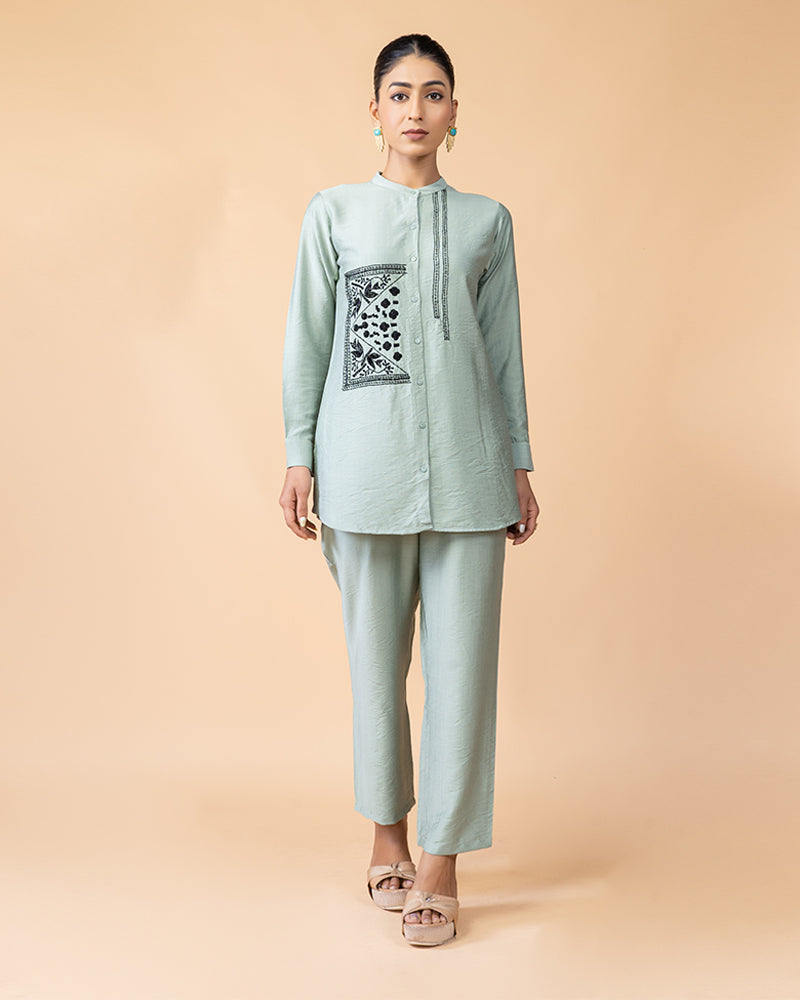 Embroidered Teal Top and Pants Set