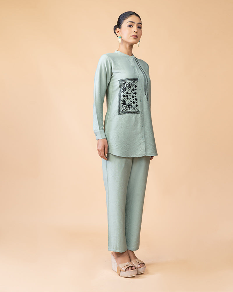 Embroidered Teal Top and Pants Set