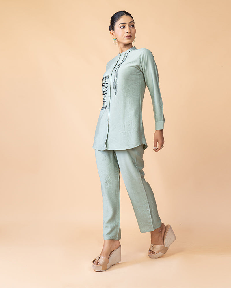 Embroidered Teal Top and Pants Set