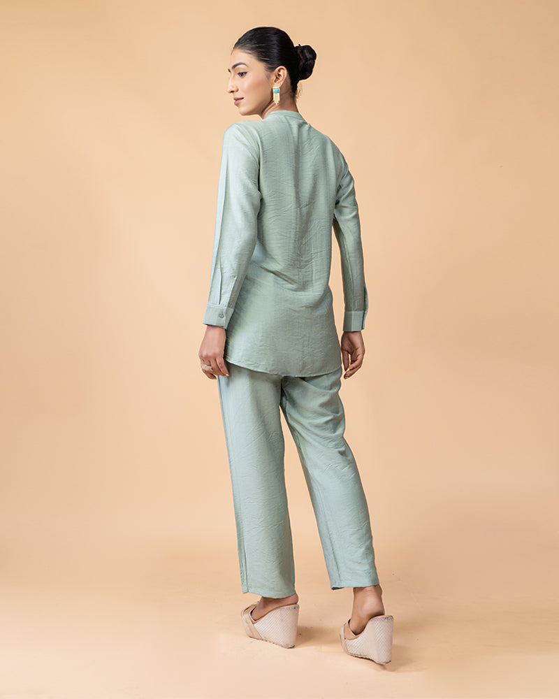 Embroidered Teal Top and Pants Set