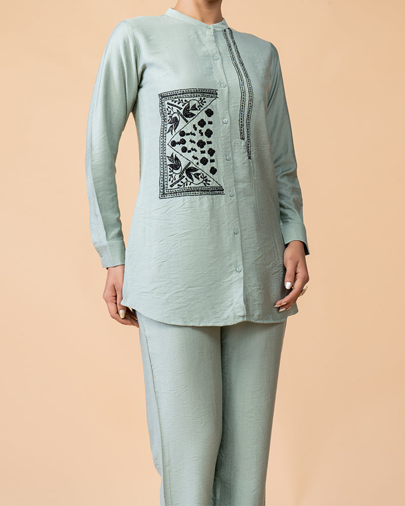 Embroidered Teal Top and Pants Set