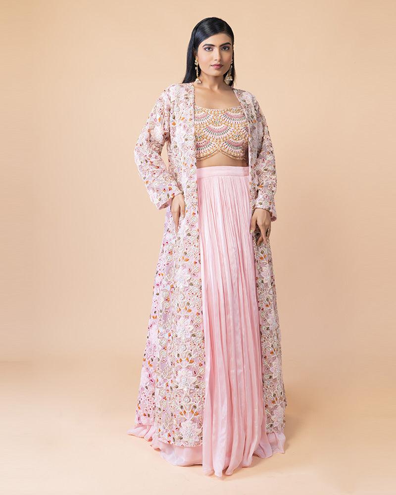 Fabulous Pink Indo-Western Look with Luxe Zari Embellished Shrug