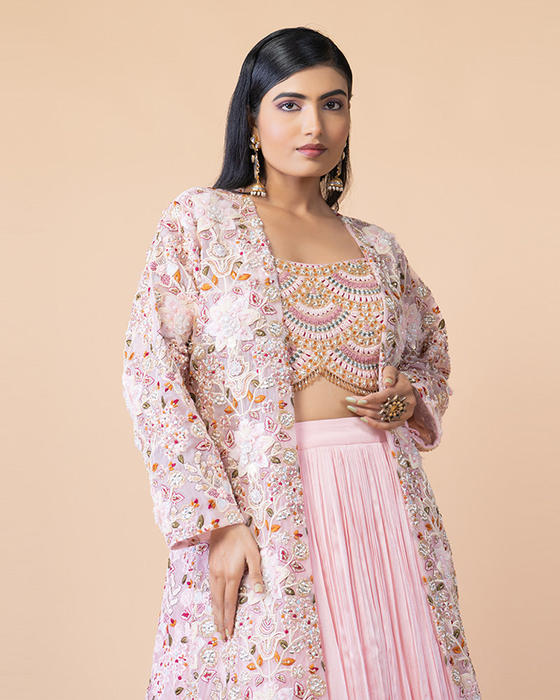 Fabulous Pink Indo-Western Look with Luxe Zari Embellished Shrug