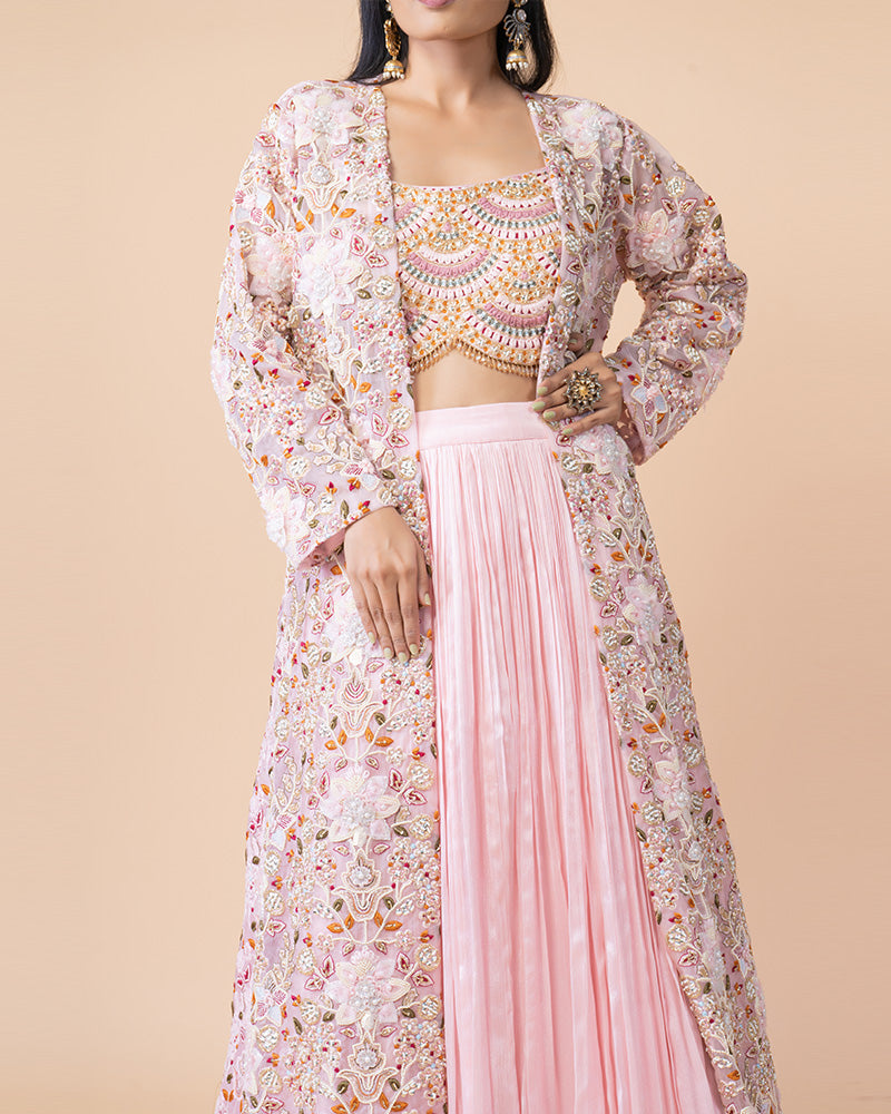 Fabulous Pink Indo-Western Look with Luxe Zari Embellished Shrug