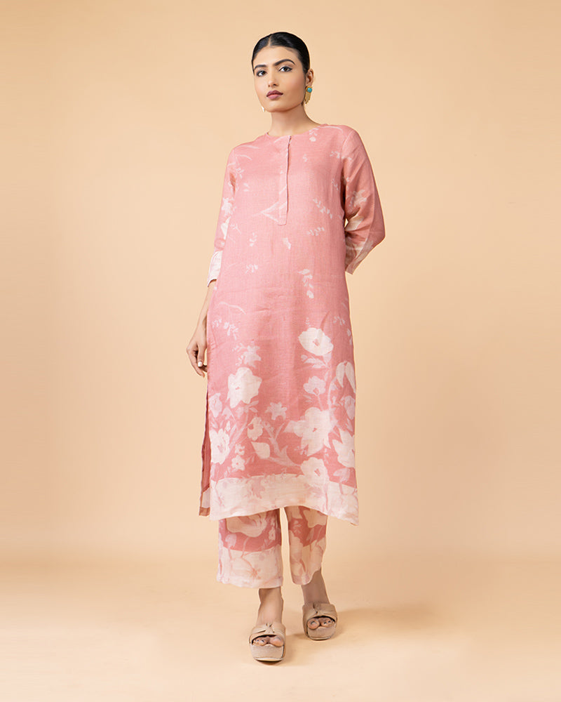 Floral Print Pink Kurta with Matching Pants