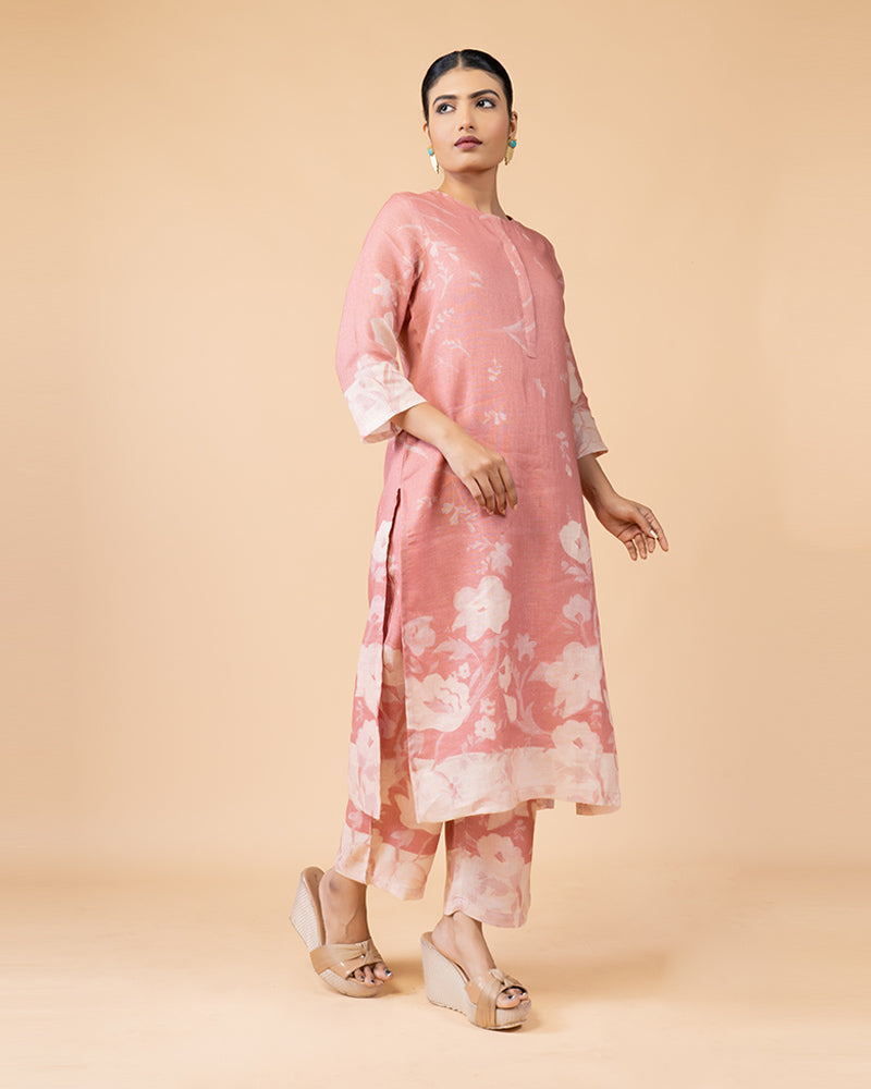 Floral Print Pink Kurta with Matching Pants